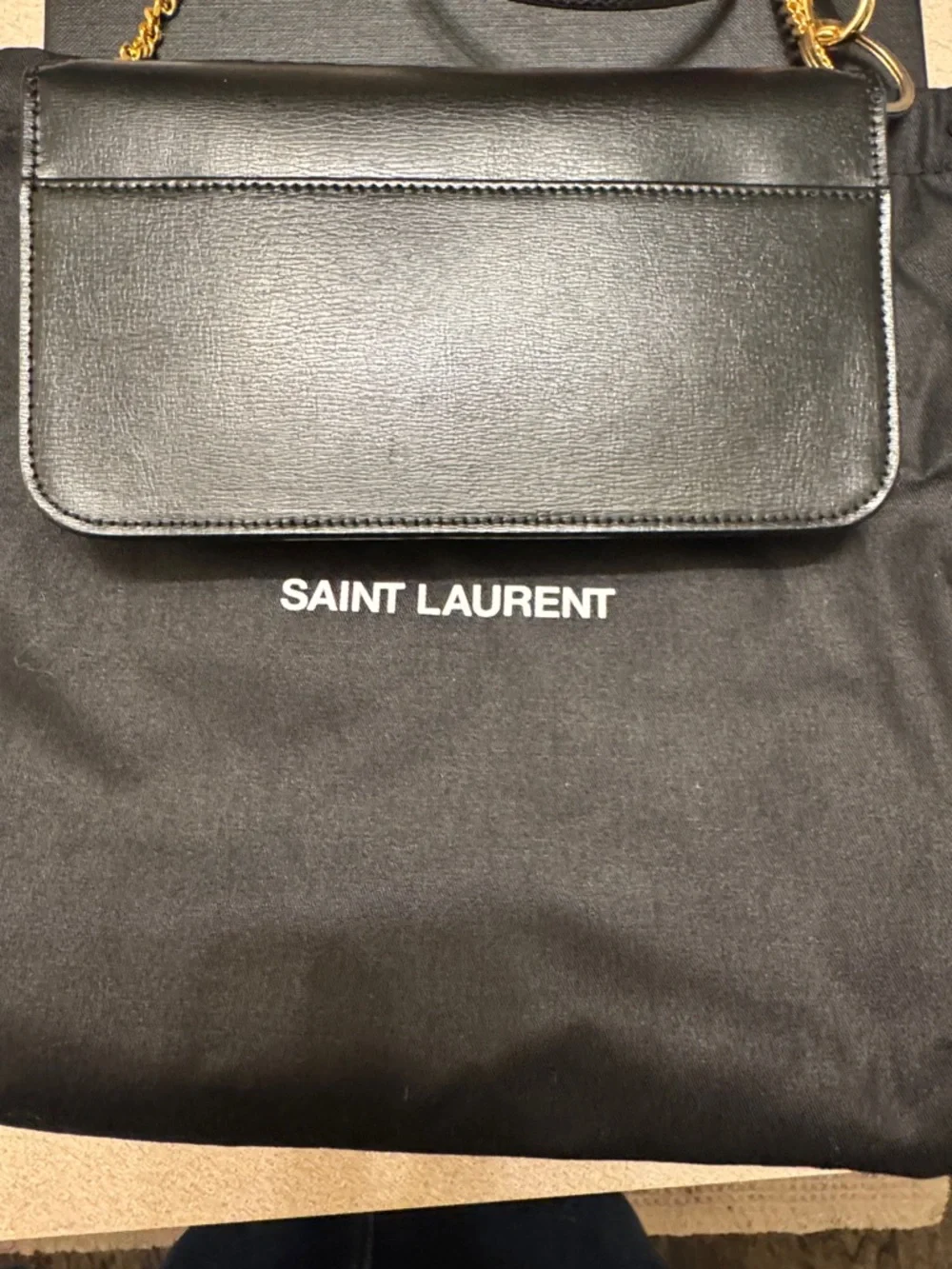Saint Laurent Black Leather YSL Logo Crossbody with Gold Hardware
